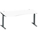 Schäfer Shop Genius Bureau MODENA FLEX, forme libre à gauche, pied en T tube rectangulaire, L 1800 x P 1000/800 x H 650-850 mm, blanc/anthracite