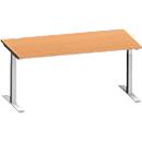Schäfer Shop Genius Bureau MODENA FLEX, rectangulaire, pied en T tube rectangulaire, L 1600 x P 800 x H 650-850 mm, hêtre/alu blanc