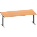 Schäfer Shop Genius Bureau MODENA FLEX, rectangulaire, pied en T tube rectangulaire, L 2000 x P 1000 x H 650-850 mm, hêtre/alu blanc