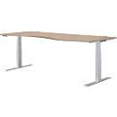 Schäfer Shop Genius Bureau MODENA FLEX, réglage électrique de la hauteur, forme libre, approche à droite, L 1800 mm, chêne/alu blanc