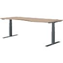 Schäfer Shop Genius Bureau MODENA FLEX, réglage électrique de la hauteur, forme libre, approche à droite, L 1800 mm, chêne/anthracite