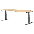 Schäfer Shop Genius Bureau MODENA FLEX, réglage électrique de la hauteur, forme libre, approche à droite, L 1800 mm, érable/anthracite