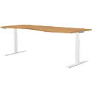 Schäfer Shop Genius Bureau MODENA FLEX, réglage électrique de la hauteur, forme libre, approche à droite, L 1800 mm, hêtre/blanc