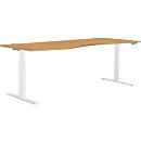 Schäfer Shop Genius Bureau MODENA FLEX, réglage électrique de la hauteur, forme libre, approche à gauche, L 1800 mm, hêtre/blanc
