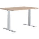 Schäfer Shop Genius Bureau MODENA FLEX, réglage électrique de la hauteur, rectangle, pied en T, L 1200 x P 800 mm, chêne/alu blanc