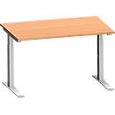 Schäfer Shop Genius Bureau MODENA FLEX, tube rectangulaire à piétement en C, L 1200 x P 800 mm, hêtre/alu blanc