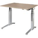 Schäfer Shop Genius-bureau PLANOVA ERGOSTYLE, elektrisch in hoogte verstelbaar, rechthoekig, C-voet, B 1200 x D 800 x H 645-1305 mm, eiken/wit aluminium
