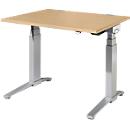 Schäfer Shop Genius Bureautafel PLANOVA ergoSTYLE, C-poot, rechthoek, tweetraps elektr. in hoogte verstelbaar, B 1200 mm, esdoornpatroon/blank aluminium 