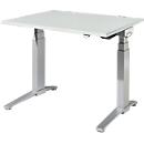 Schäfer Shop Genius Bureautafel PLANOVA ergoSTYLE, C-poot, rechthoek, tweetraps elektr. in hoogte verstelbaar, B 1200 mm, lichtgrijs/blank aluminium 