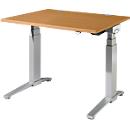 Schäfer Shop Genius Bureautafel PLANOVA ergoSTYLE, C-poot, rechthoek, tweetraps elektr. in hoogte verstelbaar, B 1200 x D 800 x H 645-1305 mm, beukendecor/blank aluminium
