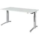 Schäfer Shop Genius Bureautafel PLANOVA ergoSTYLE, C-poot, rechthoek, tweetraps elektr. in hoogte verstelbaar, B 1600 mm, lichtgrijs/blank aluminium 