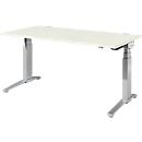 Schäfer Shop Genius Bureautafel PLANOVA ergoSTYLE, C-poot, rechthoek, tweetraps elektr. in hoogte verstelbaar, B 1600 mm, wit/blank aluminium 