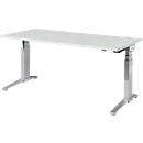 Schäfer Shop Genius Bureautafel PLANOVA ergoSTYLE, C-poot, rechthoek, tweetraps elektr. in hoogte verstelbaar, B 1800 mm, lichtgrijs/blank aluminium 