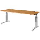 Schäfer Shop Genius Bureautafel PLANOVA ergoSTYLE, C-poot, rechthoek, tweetraps elektr. in hoogte verstelbaar, B 2000 mm, beukenpatroon/blank aluminium 