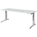 Schäfer Shop Genius Bureautafel PLANOVA ergoSTYLE, C-poot, rechthoek, tweetraps elektr. in hoogte verstelbaar, B 2000 mm, lichtgrijs/blank aluminium 