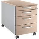 Schäfer Shop Genius Caisson à roulettes 1233, avec poignée ronde, L 435 x H 577 mm, alu blanc/décor chêne