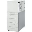 Schäfer Shop Genius Caisson haut avec armoire supérieure avec portes coulissantes verrouillables, L 435 x P 800 x H 1092 mm, poignées carrées, gris clair/aluminium blanc