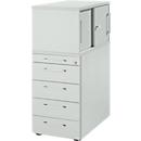 Schäfer Shop Genius Caisson haut avec armoire supérieure avec portes coulissantes verrouillables, L 435 x P 800 x H 1092 mm, poignées carrées, gris clair/gris clair