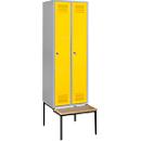 Schäfer Shop Genius Casier de vestiaires avec banc, 2 compartiments, serrure à cylindre, alu blanc/jaune