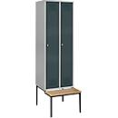 Schäfer Shop Genius Casier de vestiaires avec banc, 2 compartiments, serrure de sécurité à came batteuse, alu blanc/anthracite