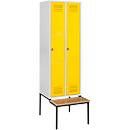Schäfer Shop Genius Casier de vestiaires avec banc, 2 compartiments, serrure de sécurité à came batteuse, gris clair/jaune