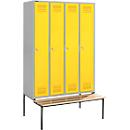 Schäfer Shop Genius Casier de vestiaires avec banc, 4 compartiments, serrure à cylindre, alu blanc/jaune