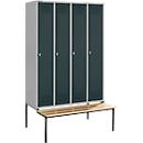 Schäfer Shop Genius Casier de vestiaires avec banc, 4 compartiments, serrure de sécurité à came batteuse, alu blanc/anthracite