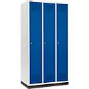 Schäfer Shop Genius Casier de vestiaires sur socle, 3 compartiments, largeur de compartiment 300 mm, serrure à cylindre, bleu gentiane