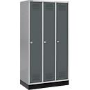 Schäfer Shop Genius Casier de vestiaires sur socle, 3 compartiments, serrure à cylindre, argent clair/anthracite