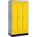 Schäfer Shop Genius Casier de vestiaires sur socle, 3 compartiments, serrure à cylindre, argent clair/jaune