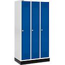 Schäfer Shop Genius Casier de vestiaires sur socle, 3 compartiments, serrure à cylindre, gris clair/bleu gentiane