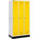 Schäfer Shop Genius Casier de vestiaires sur socle, 3 compartiments, serrure à cylindre, gris clair/jaune
