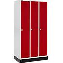 Schäfer Shop Genius Casier de vestiaires sur socle, 3 compartiments, serrure à cylindre, gris clair/rouge