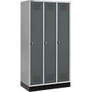 Schäfer Shop Genius Casier de vestiaires sur socle, 3 compartiments, serrure de sécurité à came batteuse, argent clair/anthracite