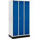 Schäfer Shop Genius Casier de vestiaires sur socle, 3 compartiments, serrure de sécurité à came batteuse, gris clair/bleu gentiane