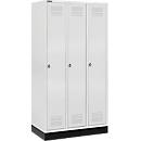 Schäfer Shop Genius Casier de vestiaires sur socle, 3 compartiments, serrure de sécurité à came batteuse, gris clair/gris clair