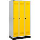 Schäfer Shop Genius Casier de vestiaires sur socle, 3 compartiments, serrure de sécurité à came batteuse, gris clair/jaune