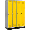 Schäfer Shop Genius Casier de vestiaires sur socle, 4 compartiments, serrure à came batteuse, alu blanc/jaune