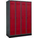 Schäfer Shop Genius Casier de vestiaires sur socle, 4 compartiments, serrure à came batteuse, anthracite/rouge