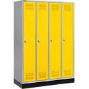 Schäfer Shop Genius Casier de vestiaires sur socle, 4 compartiments, serrure à cylindre, alu blanc/jaune