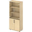 Schäfer Shop Genius combikast TETRIS WOOD, 5 OH, H 1910 mm glas- en draaideuren, hoogte incl. glijders, ahorn afwerking