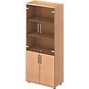Schäfer Shop Genius combikast TETRIS WOOD, 5 OH, H 1910 mm glas- en draaideuren, hoogte incl. glijders, beukenhout afwerking