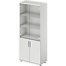 Schäfer Shop Genius combikast TETRIS WOOD, 5 OH, H 1910 mm glas- en draaideuren, hoogte incl. glijders, lichtgrijs