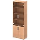 Schäfer Shop Genius combikast TETRIS WOOD, 6 OH, H 2270 mm glas- en draaideuren, hoogte incl. glijders, beukenhout afwerking