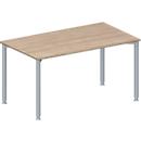 Schäfer Shop Genius conference table MODENA FLEX, rectangle, 4-leg round tube, W 1400 x D 800 x H 720-840 mm, oak decor/white aluminum RAL 9006