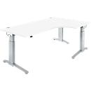 Schäfer Shop Genius desk ERGOSTYLE S, 90°, C-foot frame, right-hand attachment, manually height-adjustable, melamine resin-coated, W 2000 x D 800 x H 675-895 mm, white/white aluminum