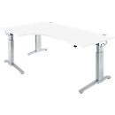 Schaefer Shop Genius desk ERGOSTYLE S, 90°, C-leg frame, left attachment, manually height-adjustable, melamine resin-coated, W 2000 x D 800 x H 675-895 mm, maple/white aluminum