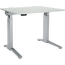 Schäfer Shop Genius desk ERGOSTYLE S, rectangular, electrically height-adjustable, single-level, C-foot, W 1200 x D 800 x H 715-1182 mm, incl. Memory Master, light gray/white aluminum