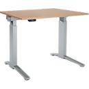 Schäfer Shop Genius desk ERGOSTYLE S, rectangular, electrically height-adjustable, single-level, C-foot, W 1200 x D 800 x H 715-1182 mm, incl. Memory Master, oak/white aluminum