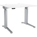 Schäfer Shop Genius desk ERGOSTYLE S, rectangular, electrically height-adjustable, single-level, C-foot, W 1200 x D 800 x H 715-1182 mm, incl. Memory Master, white/white aluminum